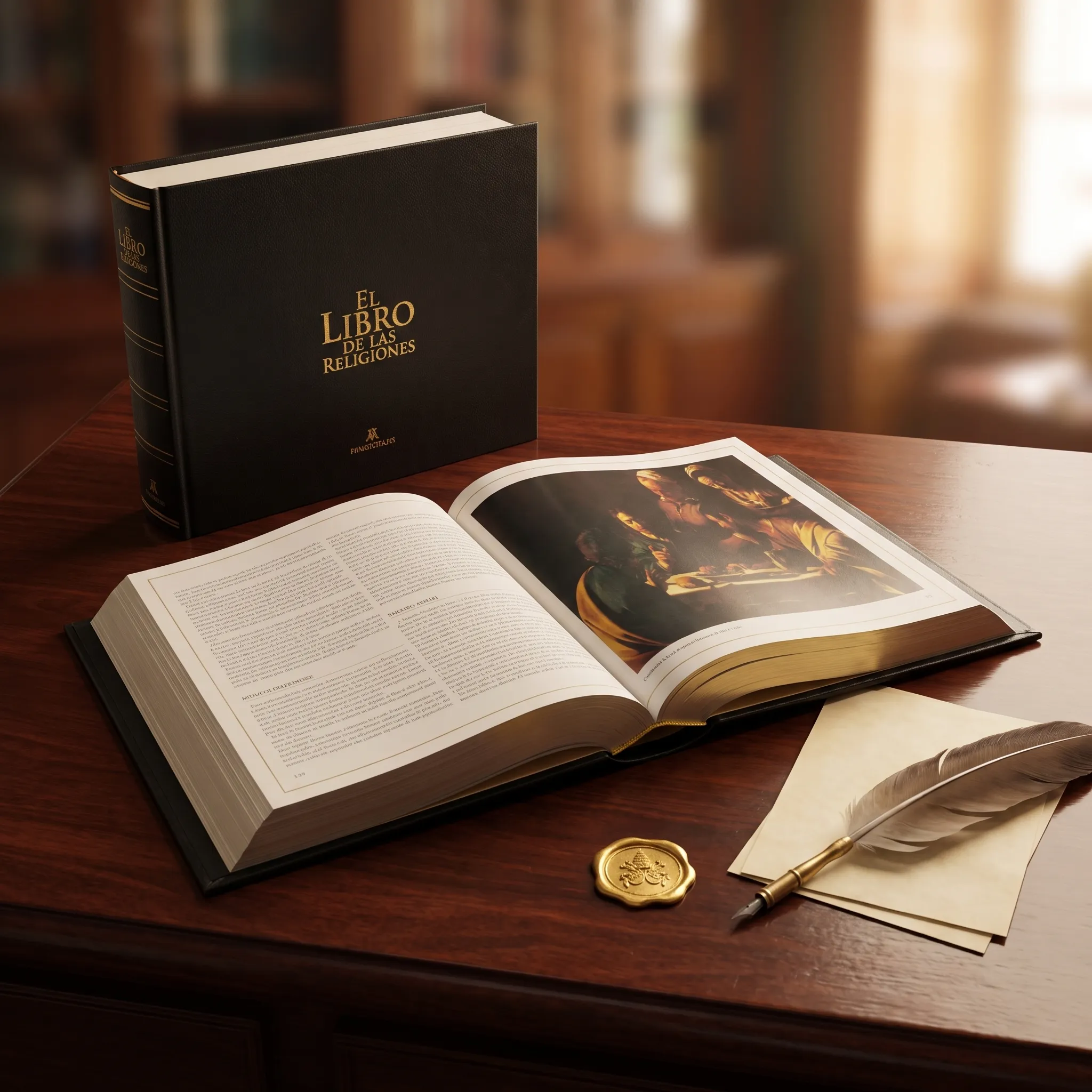 Biblia ilustrada abierta mostrando arte religioso